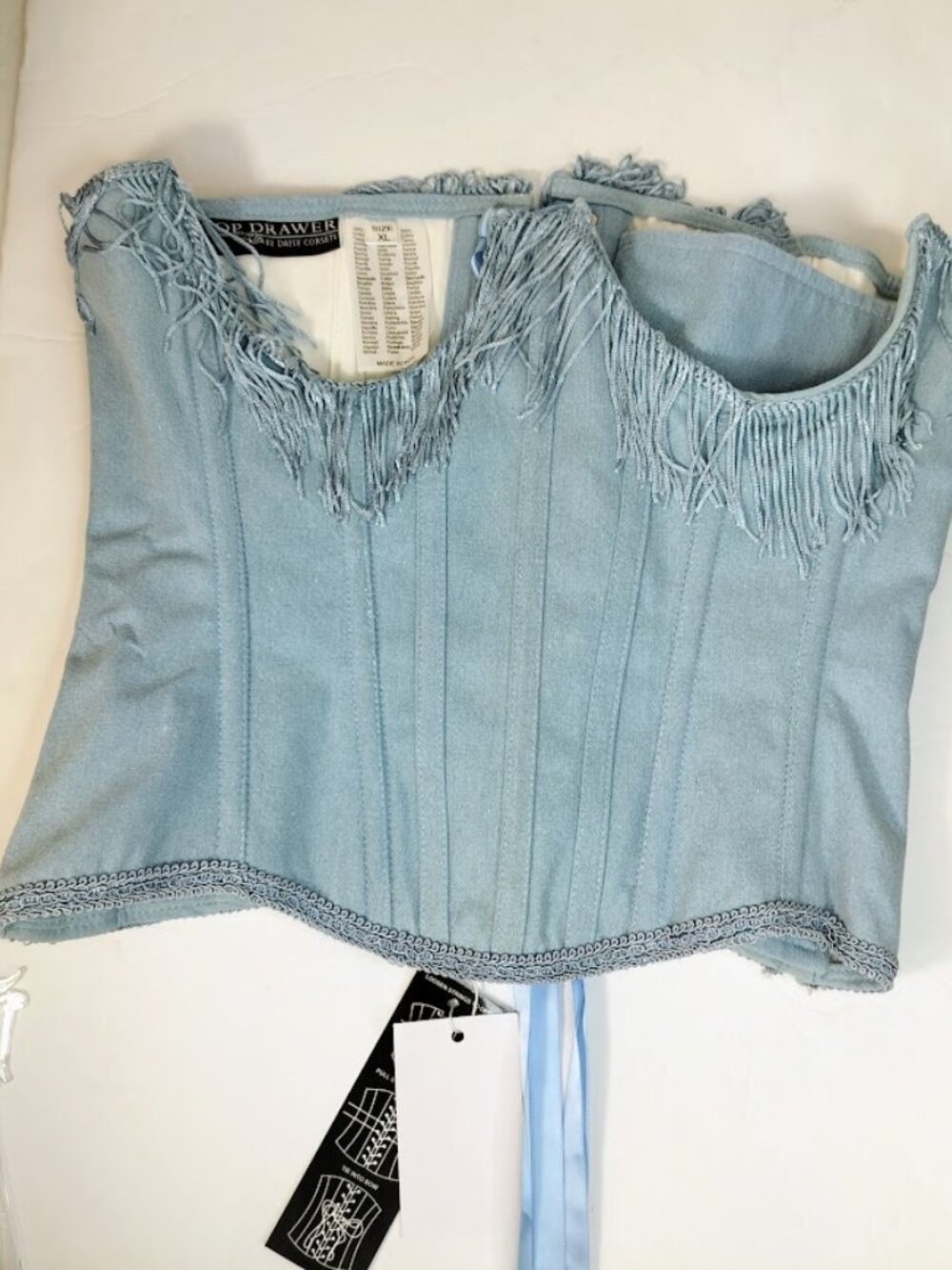 Top Drawer Steel Boned Denim Underwire Underbust Corset Cincher w/Fringe XL - Picture 7 of 7